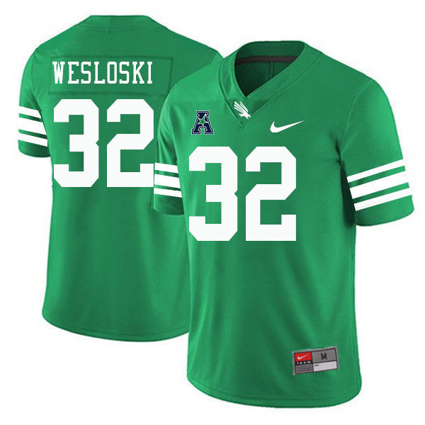 #32 Ethan Wesloski North Texas Mean Green College Football Jerseys Stitched-Green